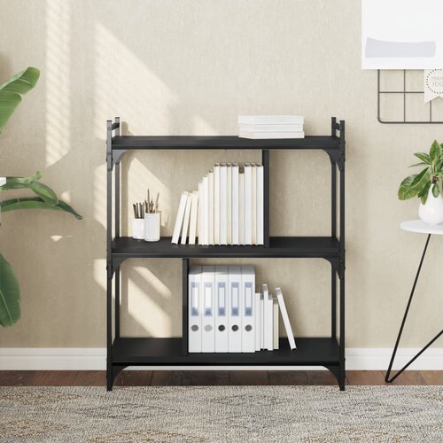 VidaXL Knjižna omara 3-nadstropna črna 76x32x88 cm inženirski les Slike