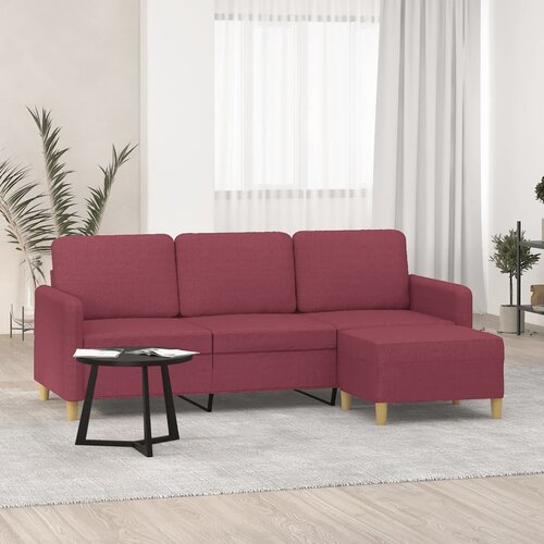  Trosjed s tabureom crvena boja vina 180 cm od tkanine Slike