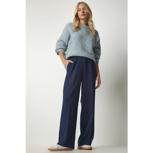 Happiness İstanbul Women's Navy Blue Palazzo Pants with Pocket