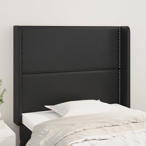 VidaXL Vzglavje z u&amp;scaron;esi črn 93x16x118/128 cm umetno usnje Slike