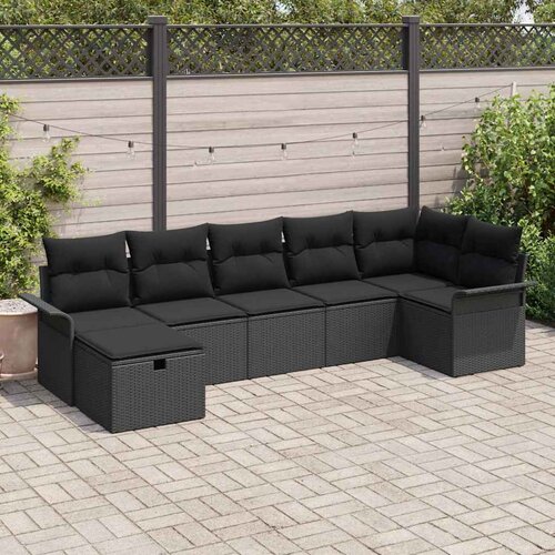  Sjedeća garnitura za vrt 7 kom. Crna poliratan 297.5 x 132.5 x 85 cm Slike