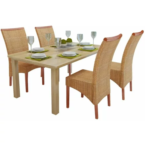  Jedilni stoli 4 kosi rjavi naravni ratan, (20624655)