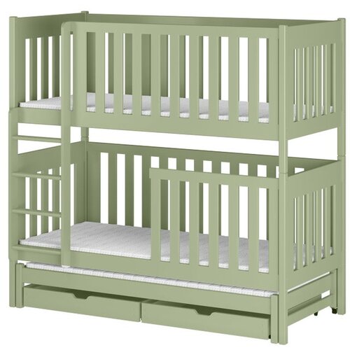 Molarem Home Drveni dječji krevet na kat Emilka s tri kreveta i ladicom - olive - 190x90 cm - Madrac PE pjena 8 cm-spužvasti madrac Slike