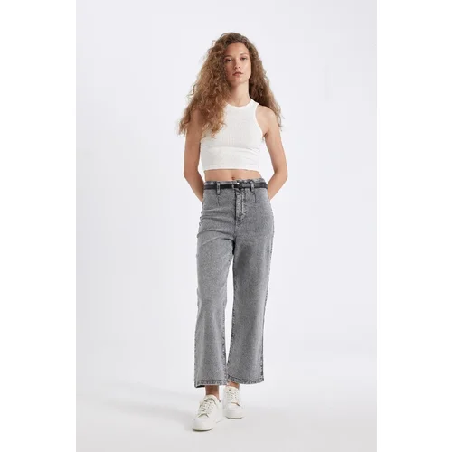 Defacto Culotte High Waist Crop Jean Washed Trousers