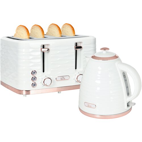 HOMCOM Komplet grelnika vode in opekača kruha (plastika, jeklo) 24,1 D x 19,5 &Scaron; x 23,2 V cm, kremno bela, (5000242344) Cene