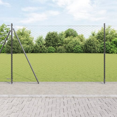vidaXL &scaron;esterokotna ograja siva 1.4x100 m iz jekla, stebri za ograje s podlago 13 kos &Oslash;32mm 78.5cm pocinkano jeklo Cene