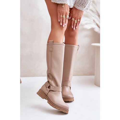 Zazoo Leather Knee High Women's Boots Beige Lewski 3615 Cene