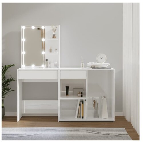  LED toaletna mizica z omarico visok sijaj bel inženirski les Cene