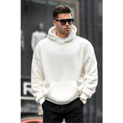 Madmext Ecru Plush Men's Hooded Sweatshirt 6050 Slike