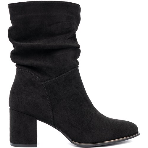 Shelvt Black suede ankle boots with elegant ruffles Cene