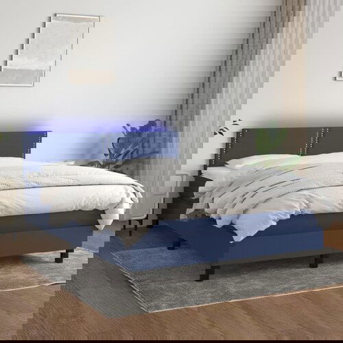 VidaXL Box spring postelja z vzmetnico LED modra 140x190 cm blago Slike