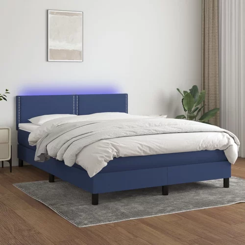 vidaXL Box spring postelja z vzmetnico LED modra 140x190 cm blago