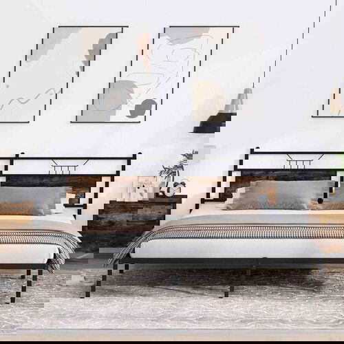 Posteljni okvir brez vzmetnice hrast 200x200 cm inženirski les, (21829256) Slike