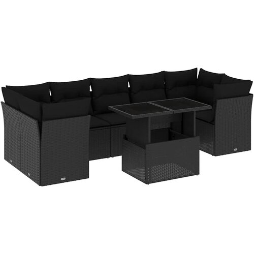 8-dijelni set vrtnih sofa od poliratana s jastucima crni Crna 100 x 55 x 73 cm Slike