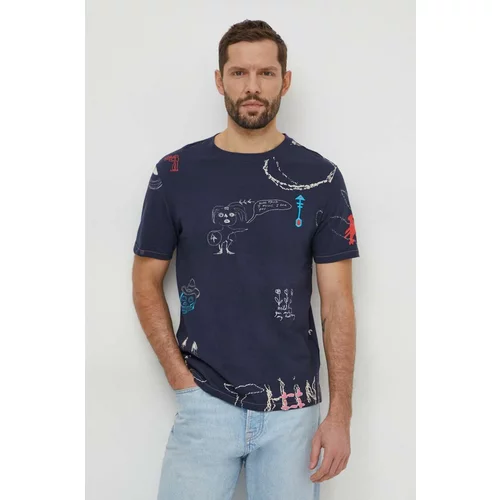 Desigual Bombažna kratka majica moški, mornarsko modra barva