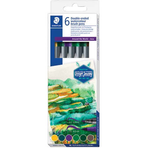  FLOMASTER 6 BARVNA OBOSTRANSKA AKVAREL &amp;quot;ASIA&amp;quot; DESIGN JOURNEY STAEDTLER 3001 C6-5 BLISTER Slike