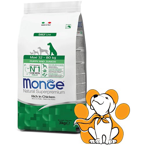Monge maxi 32 - 80kg Puppy&Junior with Chicken 3kg, Hrana za štence velikih rasa Cene