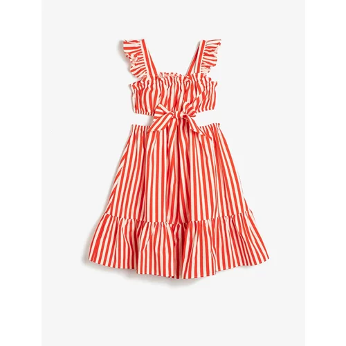 Koton Midi Length Dress With Window Detailed Bow Ruffled Cotton