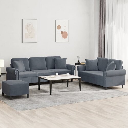  3-dijelni set sofa s jastucima tamnosivi bar&scaron;unasti Cijene