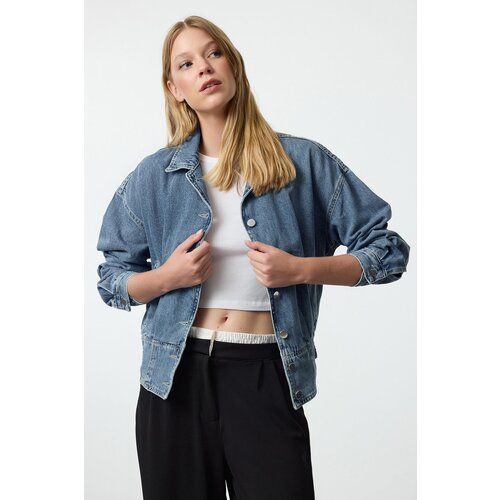 Trendyol Blue Waist Detailed Bomber Denim Jacket Slike