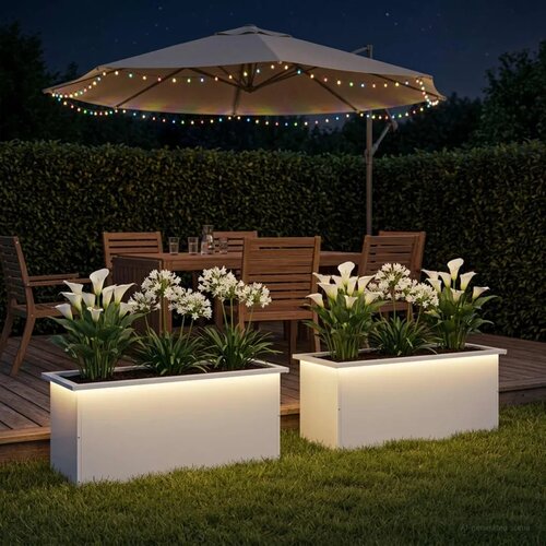  Vrtna posuda za sadnju s LED svjetlom 2 kom. Bijela - Bijela 40 x 100 x 40 cm 2 Slike