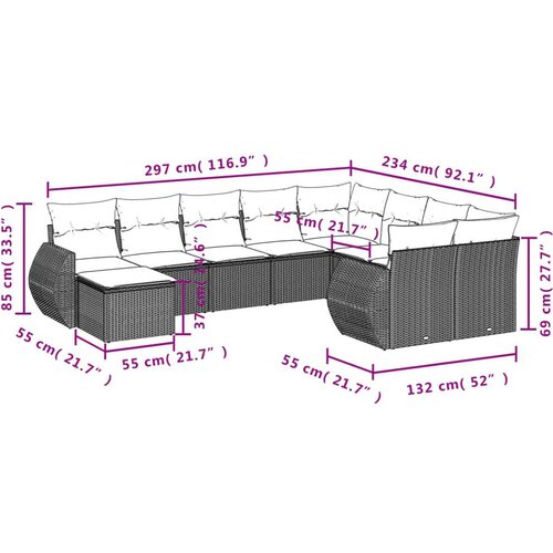 VidaXL 10-dijelni set vrtnih sofa s jastucima bež od poliratana Slike