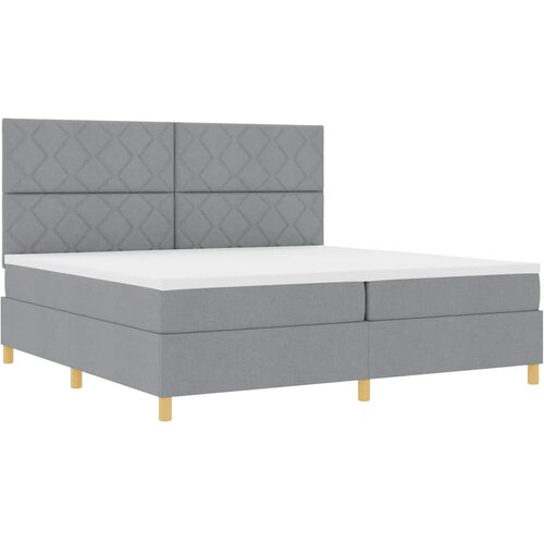  LED Box Spring Krevet Svijetlo siva 200 x 200 cm tkanina Svjetlosiva Slike