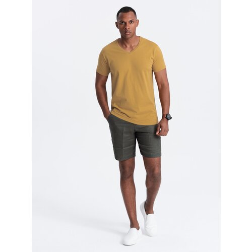 Ombre BASIC men's classic cotton T-shirt with a serape neckline - mustard Cene