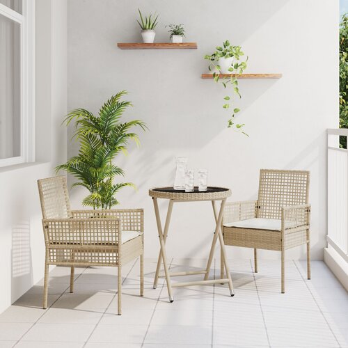 VidaXL 3-delni vrtni bistro set z blazinami bež poliratana Slike