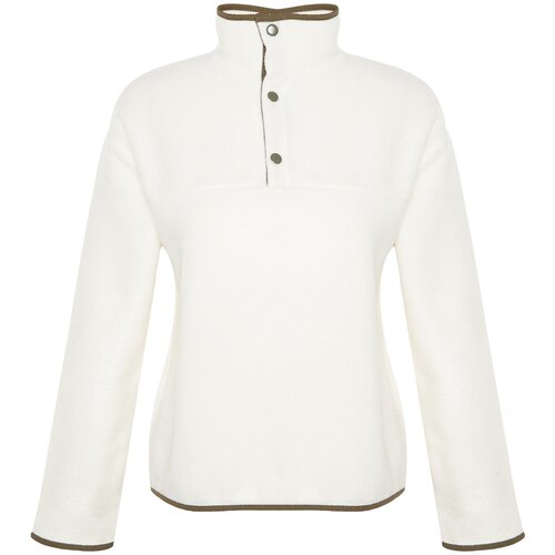Trendyol Beige Stand Collar With Snap fasteners, Regular/Regular fit has pockets. Color Block Fleece Knitted Sweatshirt Slike