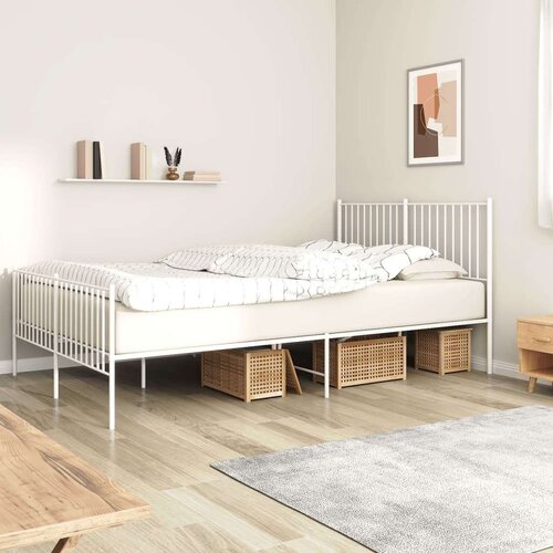 Metalni okvir kreveta uzglavlje i podnožje bijeli 150 x 200 cm Slike