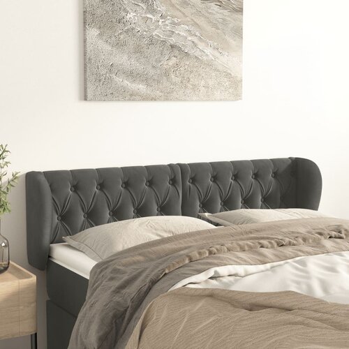 VidaXL Uzglavlje s u&amp;scaron;ima tamnosivi 163x23x78/88 cm bar&amp;scaron;unasti Slike