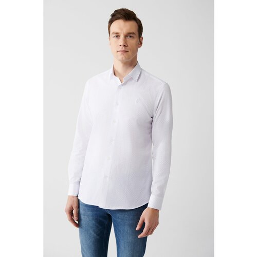 Avva Men's White Easy-to-Iron Buttoned Collar Printed Slim Fit Slim Fit Shirt Slike