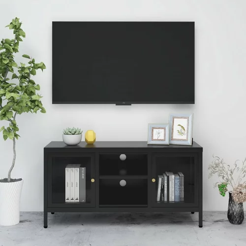 TV ormarić crni 105 x 35 x 52 cm od čelika i stakla