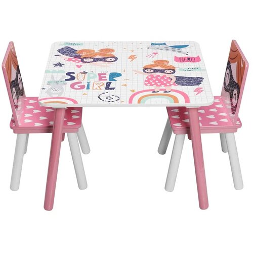 Kinder Home Drveni dečiji sto sa stolicama roze Slike