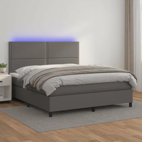  Krevet box spring s madracem LED sivi 140x190cm od umjetne kože