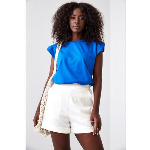 Fasardi Basic cotton t-shirt with cornflower blue pillows Slike