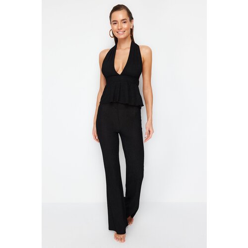 Trendyol Black Knitted Decollete Blouse and Pants Suit Cene