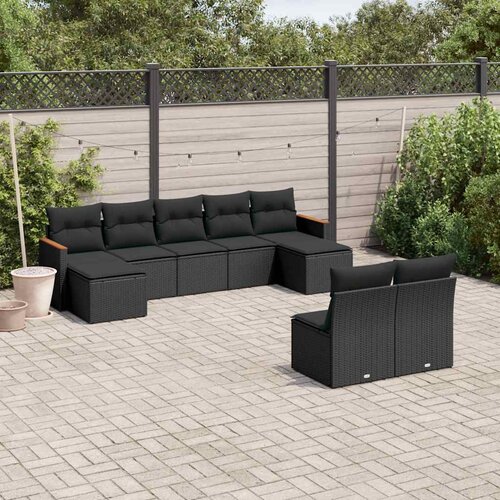  9-dijelni set vrtnih sofa s jastucima crni od poliratana Cijene