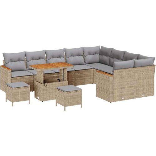  Set vrtne sofe od 12 komada s jastučićima bež poli ratan set vrtne blagovaonice od 3 komada s jastučićima bež poli ratan Cene