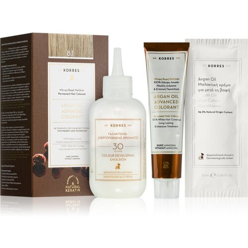 Korres Argan Oil permanentna barva za lase z arganovim oljem odtenek 8.1 Ash Light Blonde 50 ml Slike