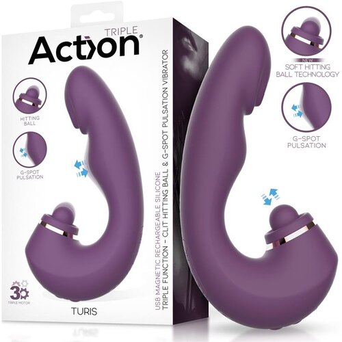 Action Turis Triple Function Clit Hitting Ball with G-Spot Pulsation & Vibration Purple Cene