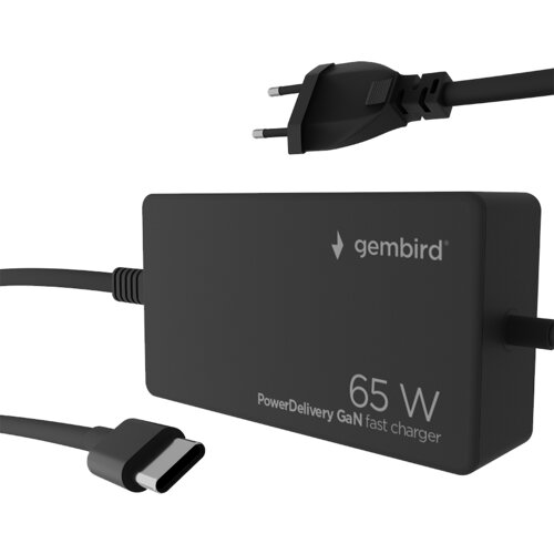 AC ADAPTER univerzalni za notebok GEMBIRD 65W PowerDelivery GaN USB, Type-C fast charger, blk, NPA--PDQC65-01 Slike