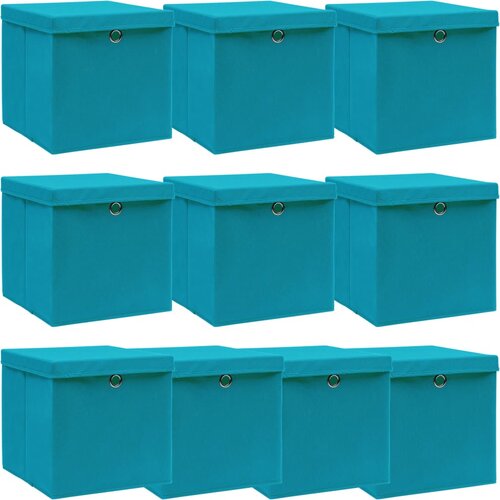 VidaXL Kutije za pohranu s poklopcima 10 kom svjetloplave 32x32x32 cm Slike