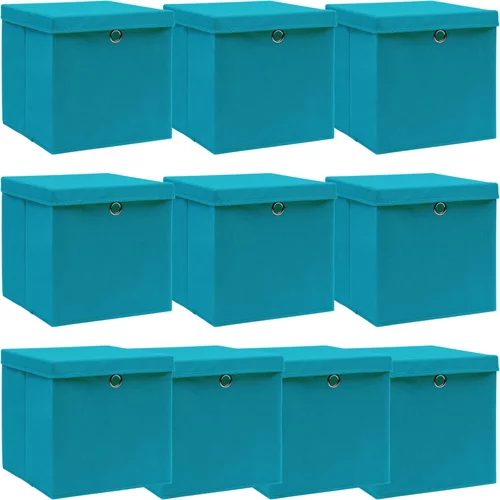 vidaXL Škatle za shranjevanje s pokrovi x 10 baby modre 32x32x32 cm