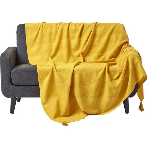 HOMESCAPES Bombažna odeja Rajput Ribbed Yellow, 255x360 cm, (20750155)