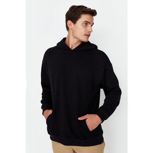 Trendyol Black Men&amp;#039;s Oversize Fit Hooded Embroidery Detailed Thick Sweatshirt Slike