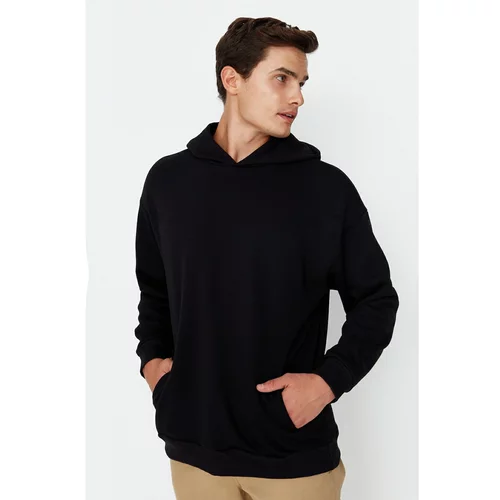 Trendyol Black Men's Oversize Fit Hooded Embroidery Detailed Thick Sweatshirt