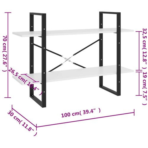  Knjižna omara 2-nadstropna bela 100x30x70 cm trdna borovina, (20705220) Slike