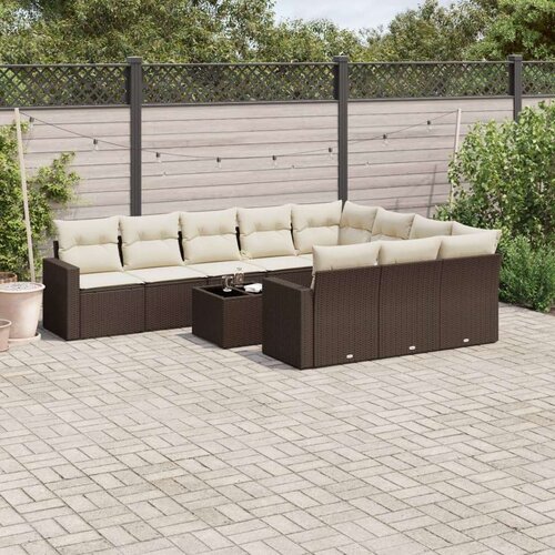 VidaXL 11-dijelni set vrtnih sofa od poliratana s jastucima smeđi Slike